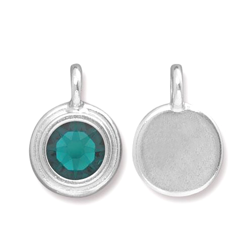 Charms & Solderable Accents Silver Plated Crystal Emerald Charm-May (Emerald)